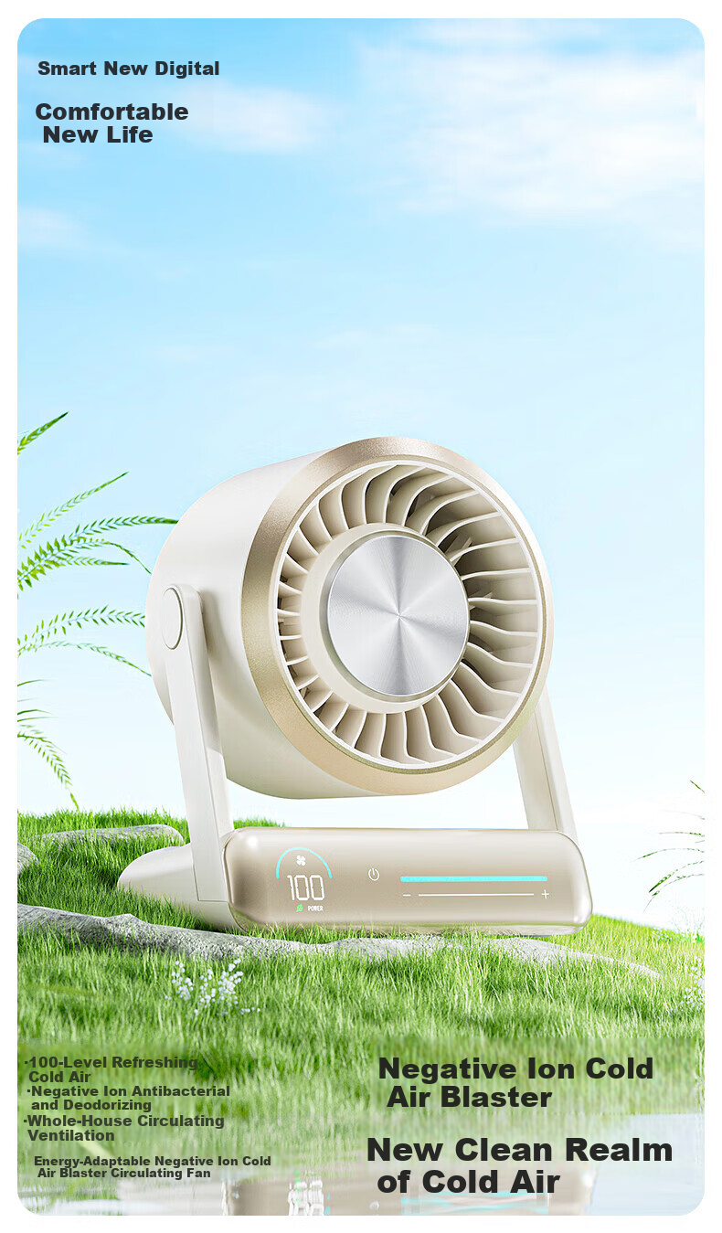 Portable USB Ion Negative Ion Desktop Fan Ultra-Quiet Lightweight Small Electric Fan for Dorm Office Home Outdoor Camping Air Purifier Fan Plug-in White 3
