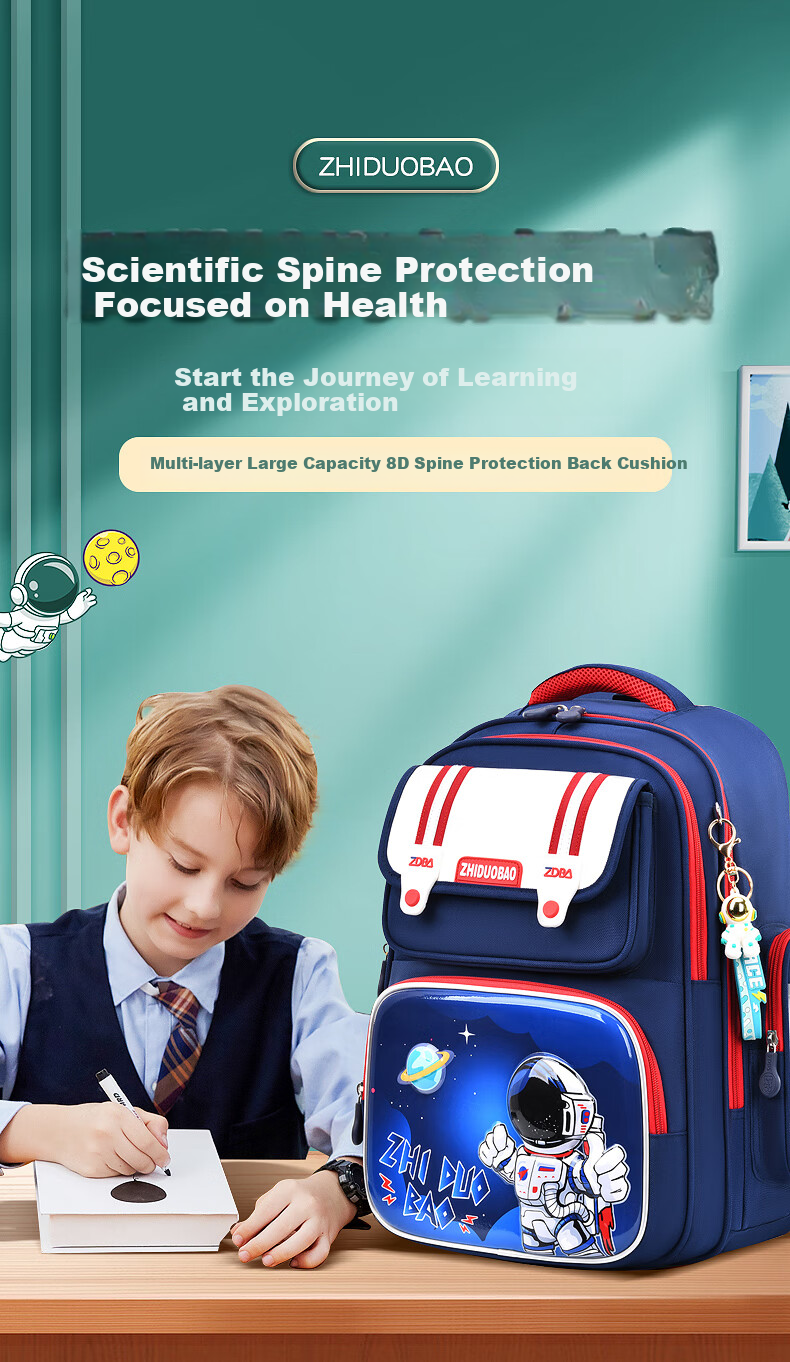 Zhiduo Bao School Backpack for Boys Grades 1-6 Astronaut Children's Lightweight Ergonomic New Model 1
