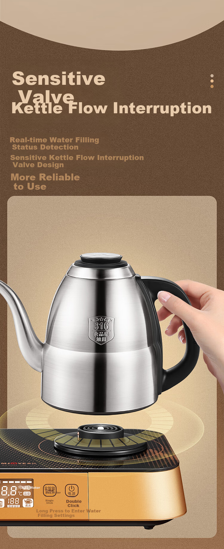KAMJOVE EC8 Fully Automatic Water Filling Electric Kettle 1.2L 316 Stainless Steel Smart Remote Control Electric Tea Stove with Temperature Preservation and Tea Brewing Set 10