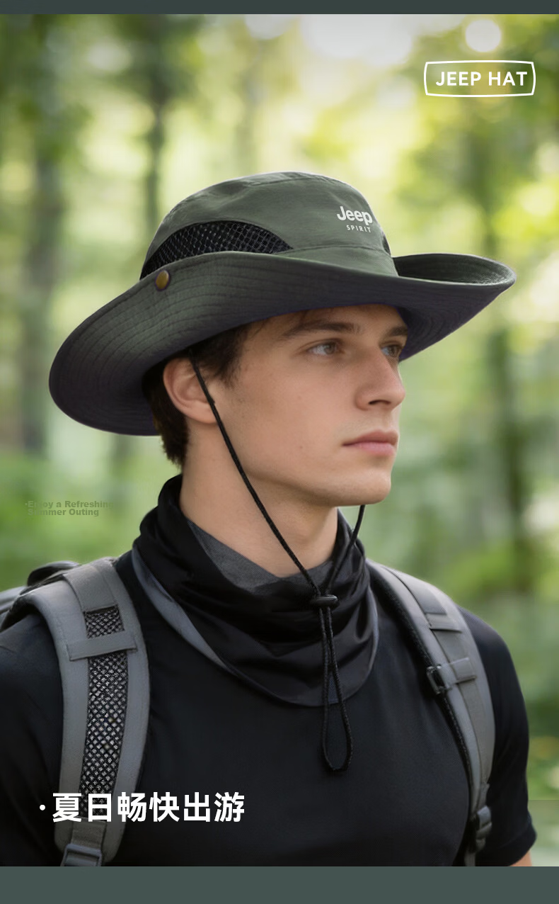 JEEP SPIRIT Women's Fisherman Hat Sunshade Hat 2026 Summer New Outdoor Breathable Men's Sun Protection Hat J30003 Khaki 12