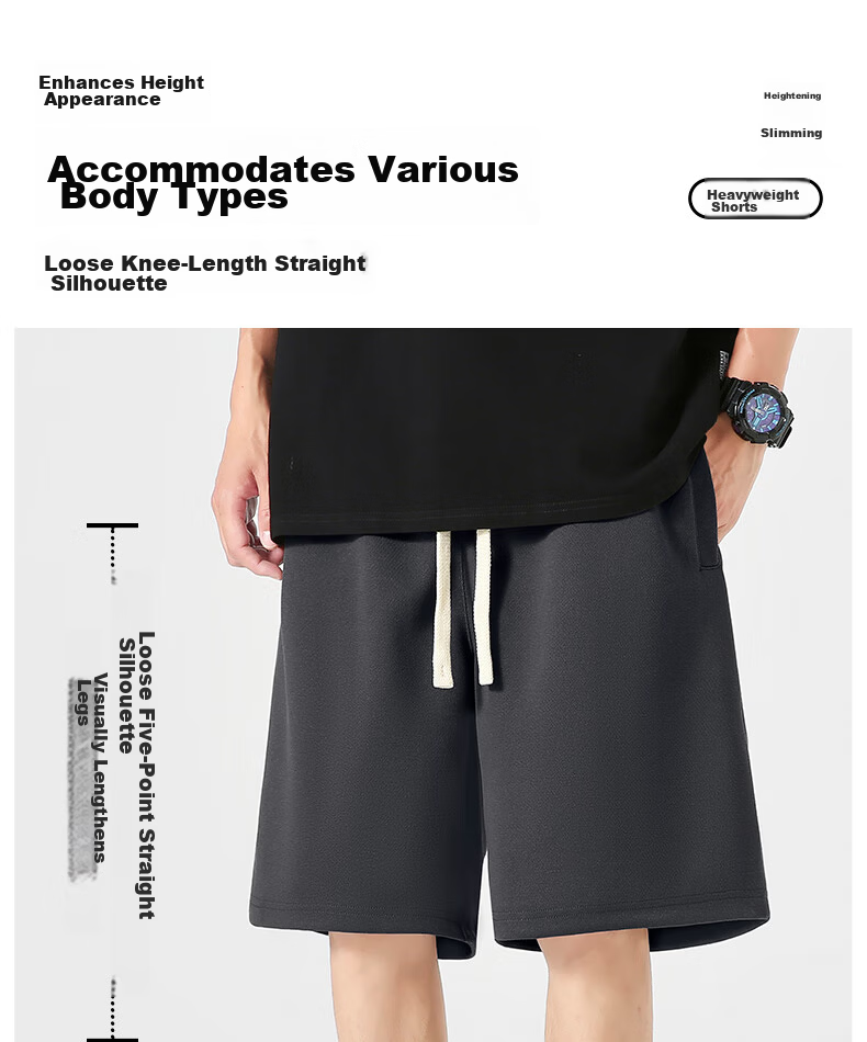 MINISO Men's Heavyweight Summer Shorts Loose Fit Five-Point Casual Pants Youth Black 4XL 9