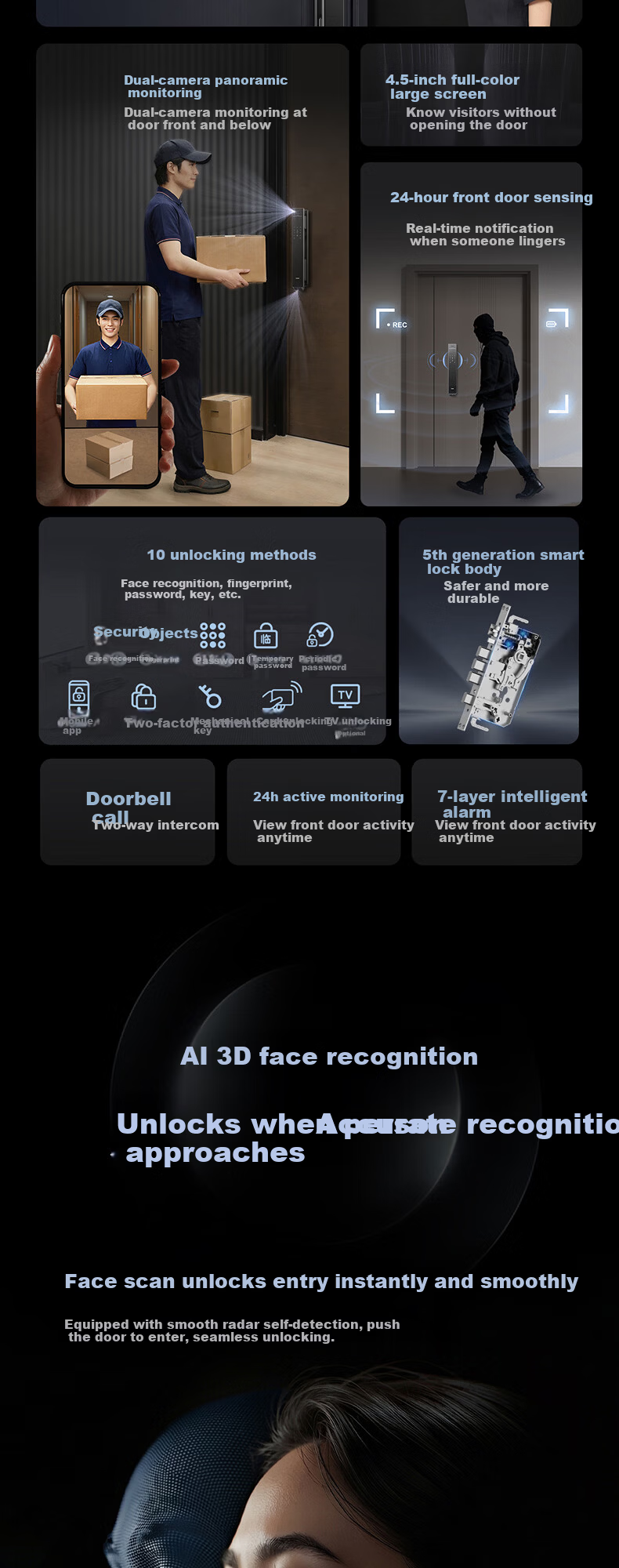 Haier Dual-Camera Palm Vein Facial Recognition Fingerprint Password Smart Door Lock P500Pro for Home Entry 2