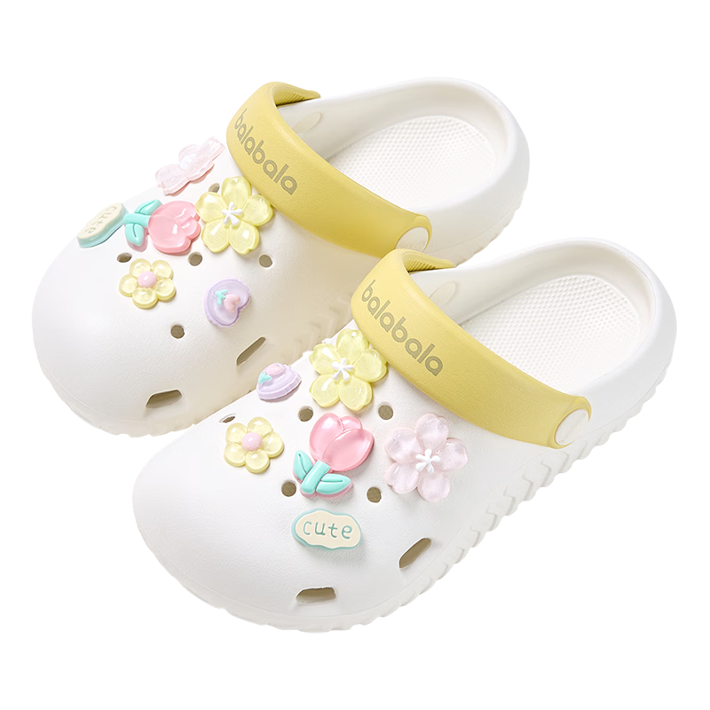 Balabala Kids Summer Flower Hole Sandals Breathable Outdoor Beach Girls Slippers for Toddlers and Older Children