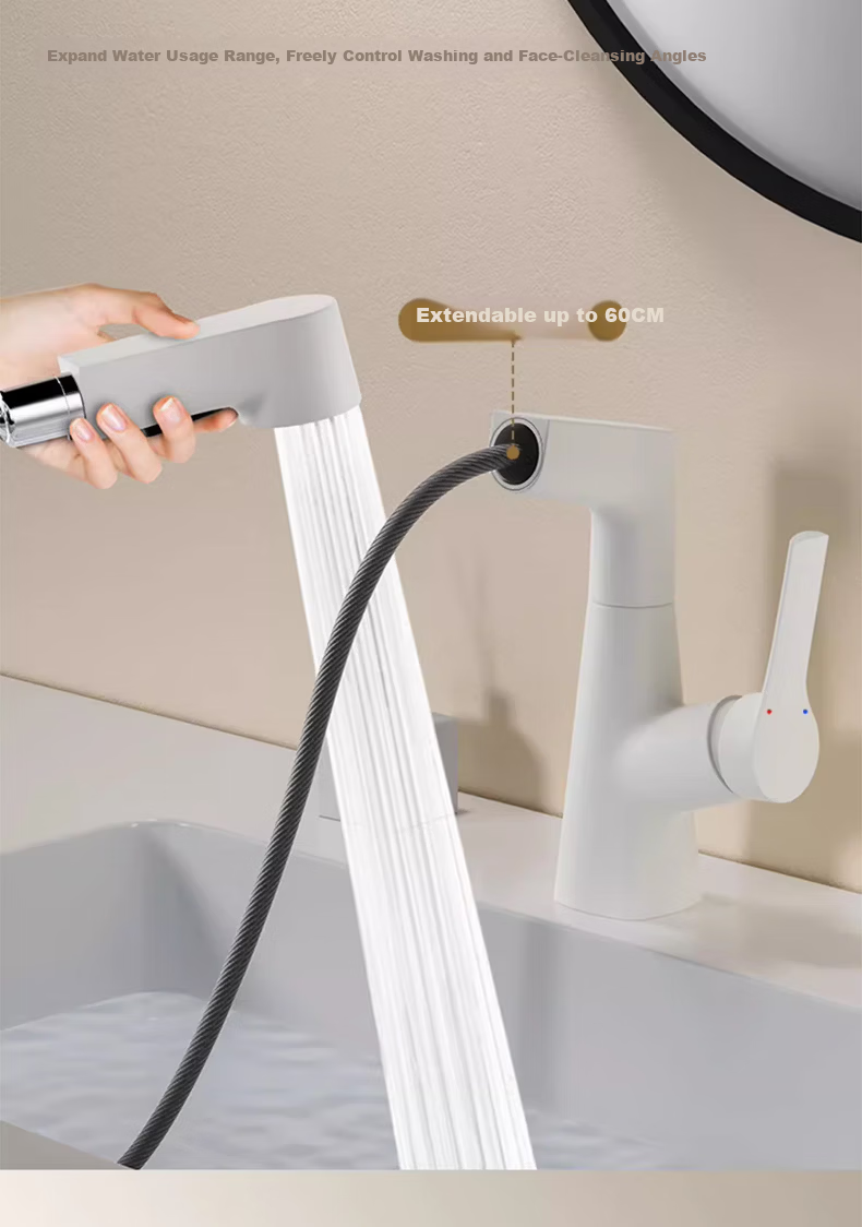 IVORPO German Pull-Out Basin Faucet Lift Rotatable Hot and Cold Water Tap for Washbasin 9