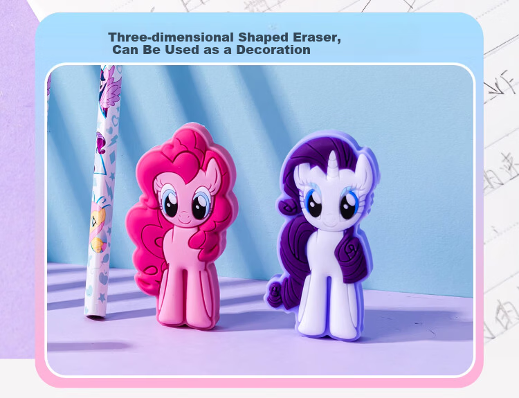 IiGEN My Little Pony HB Pencil Primary School Stationery Round Barrel Exam Pencil Non-toxic Cap Protective Cover Kindergarten Grade 1-2 Set with Eraser Break-resistant Core Back-to-School Gift Box 8