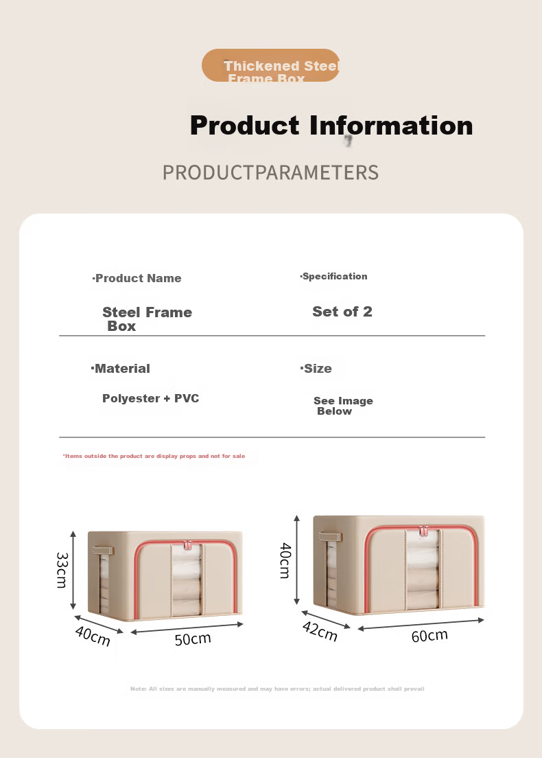 40,000 KM Clothes Storage Box Household Clothing Quilt Linen Multifunctional Fabric Storage Box with Window Wardrobe Steel Frame Organizer Box 6