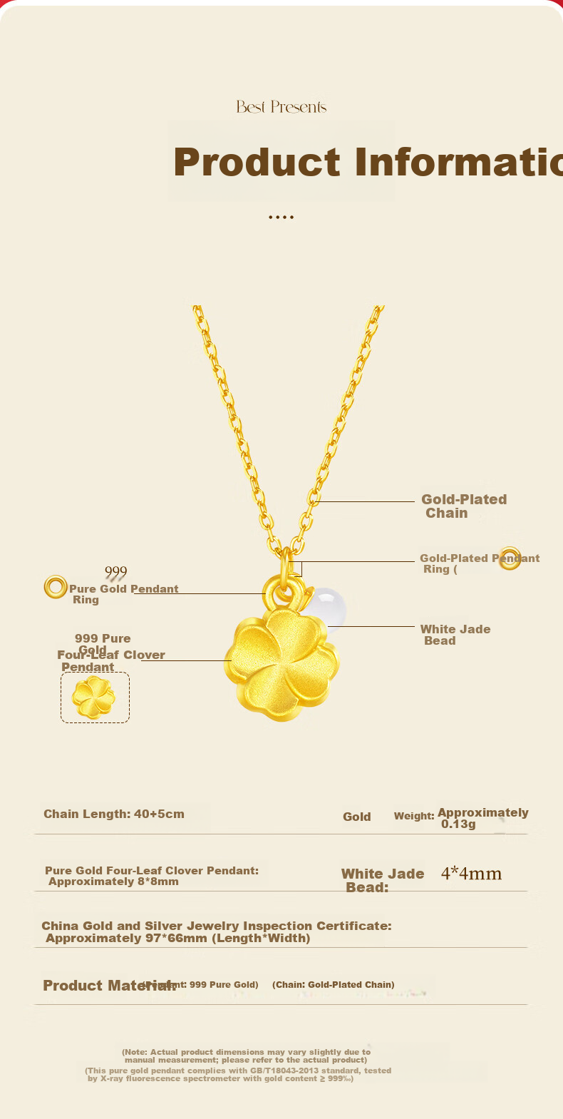 Liyi Jiujiu Gold Four-Leaf Clover Necklace for Women, Birthday Gift for Wife and Girls, Practical Children's Day Gift 6