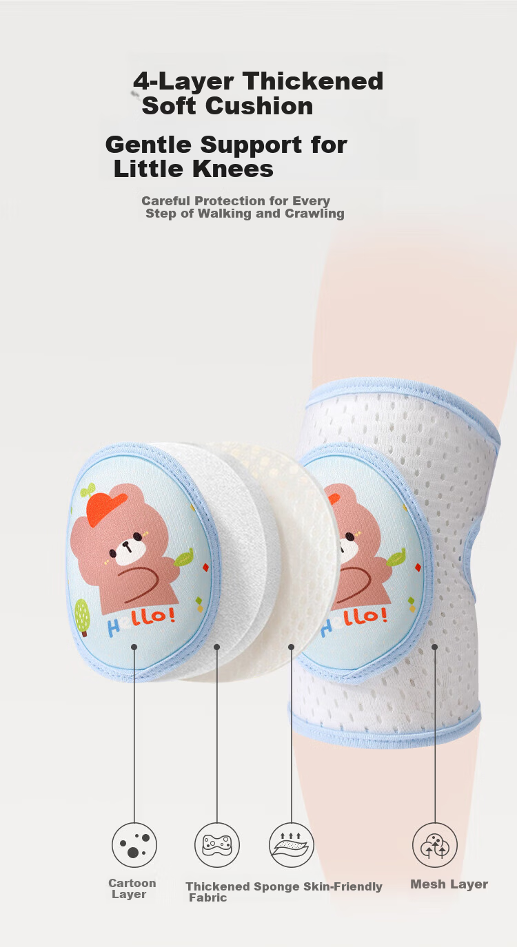 Aibao Baby Knee Pads Summer Ice Silk Crawling Knee Elbow Pads Toddler Walking Anti-Collision Cute Bunny S359 3