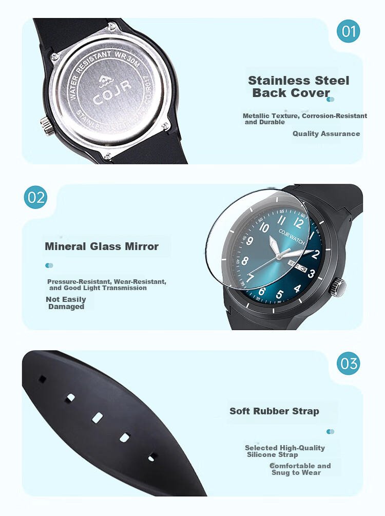 COJR Student Electronic Watch for Elementary and Middle School Boys Ages 6-12, Youth Quartz Exam Watch Back to School 9