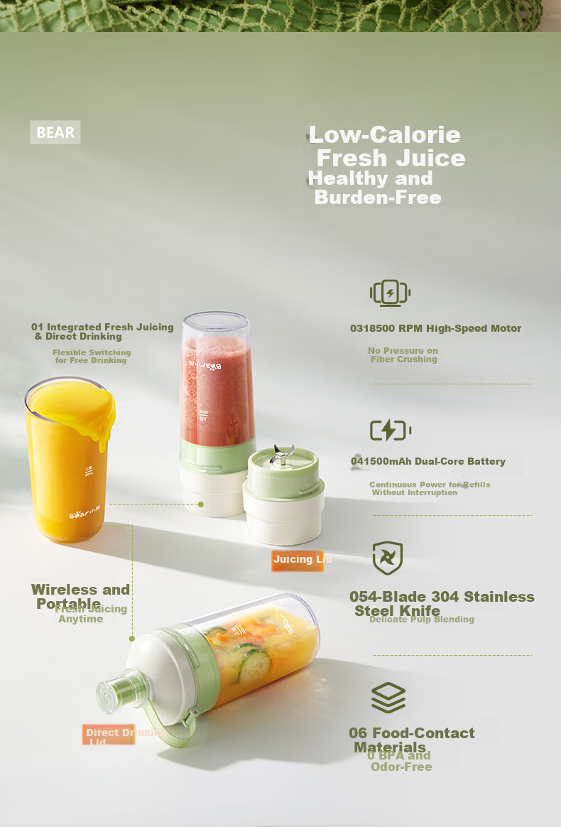 Bear Portable Juicer Cup Wireless Portable Home Juicer Small Multifunctional Fruit and Vegetable Processor Ice Crushing 304 Stainless Steel Blades Auto Cleaning LLJ-F03R1 3