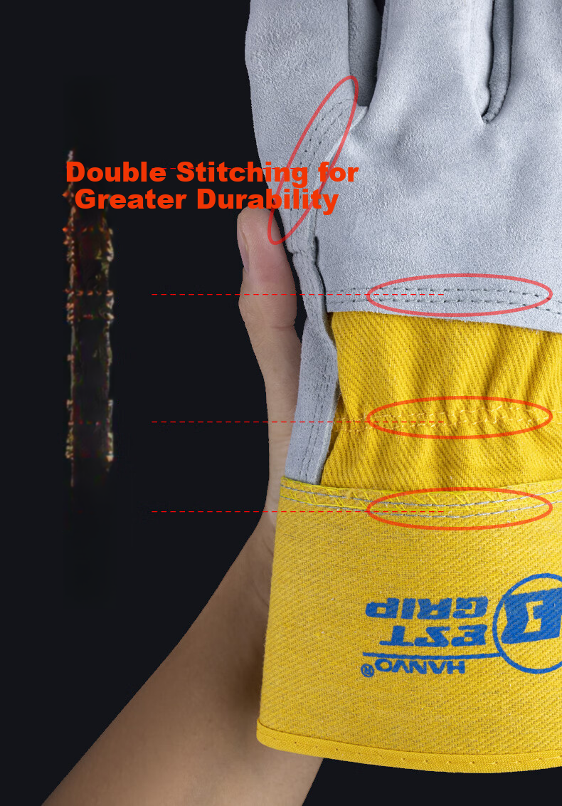 Henghui Cowhide Welding Gloves Thickened Wear-Resistant High-Temperature Resistant Half-Leather Welder Heat Insulation Anti-Scald Anti-Arc Spark Welding Labor Protection Gloves DGX71 7