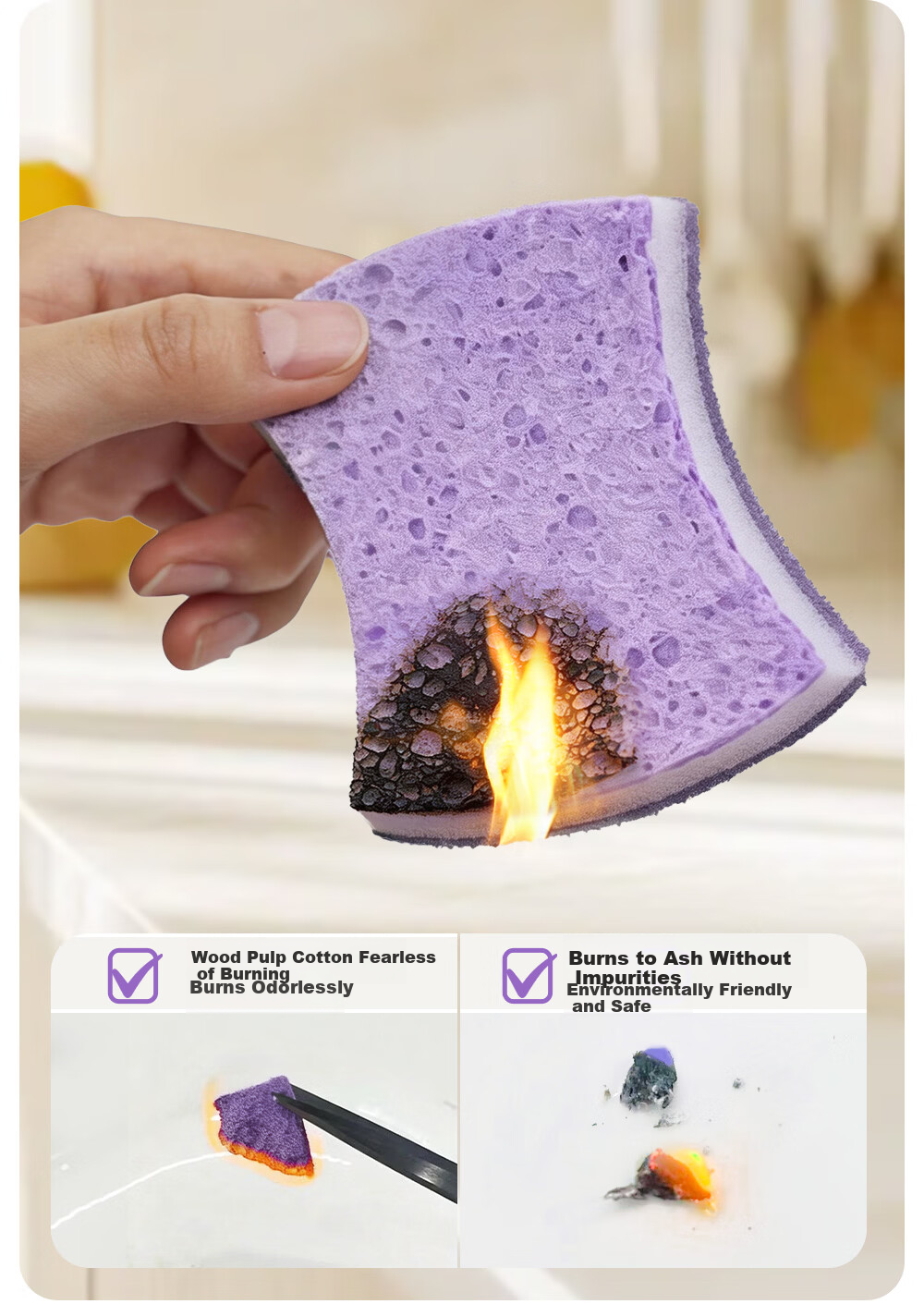 INWEJIA Dishwashing Sponge Scrubber Magic Eraser Wood Pulp Cotton Pot Cleaning Sponge Kitchen Taro Purple 10 Pieces 10