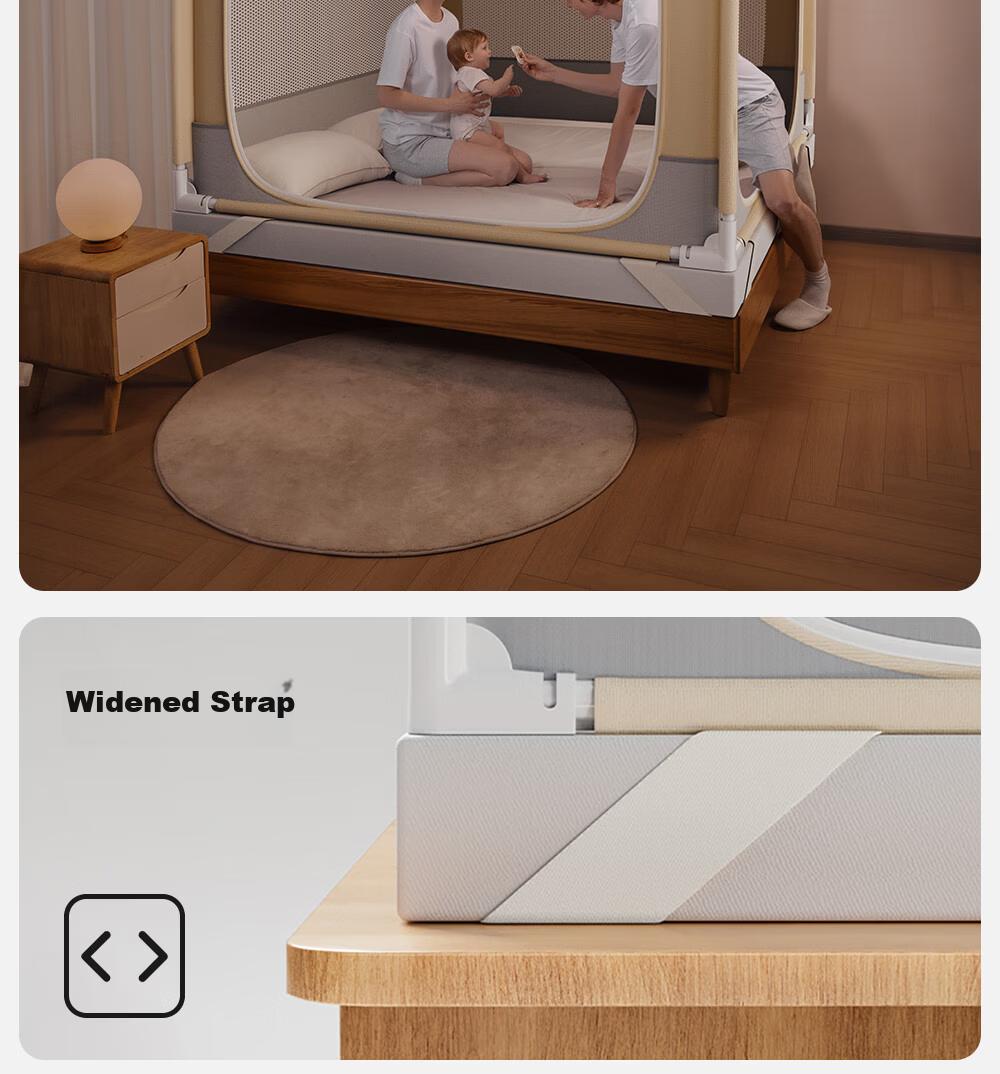 Beitais Anti-Fall Mosquito Net Baby Home Children's Bed Rail Zipper Bottom Basic Light Yellow 1.8*2m 28