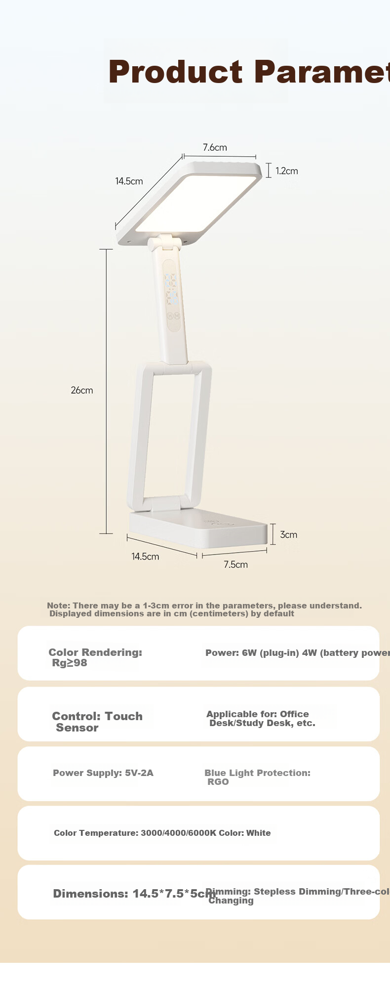 HP Ultra-Long Battery Life Rechargeable Desk Lamp Pure Light Study Lamp AA Grade Student Dormitory Reading Desk Lamp Angel Light 12