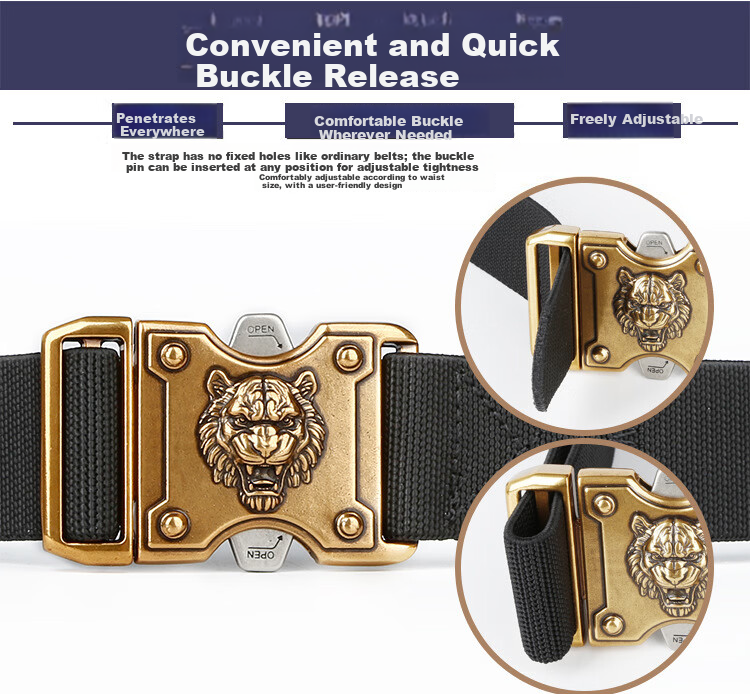 Half-Cigarette Canvas Belt Men's Leather Belt New Durable Breathable Elastic Battle Tiger Interlocking Buckle Tactical Outdoor Sports Waistband 2
