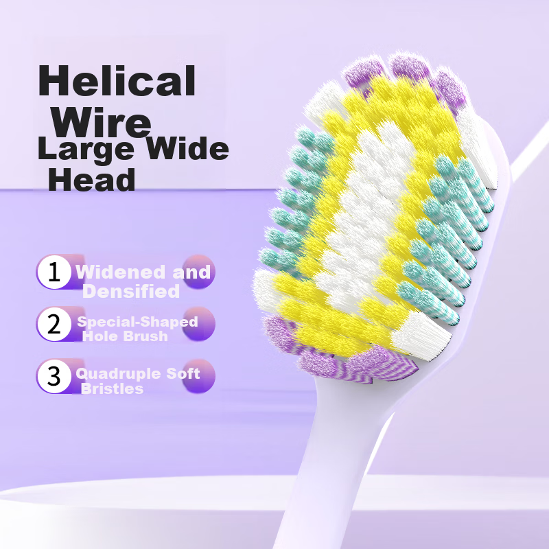 Jianruyun Wide Head Extra Large 4-Pack Ultra-Fine Soft Bristle Toothbrushes Individual Adult Household Men Women