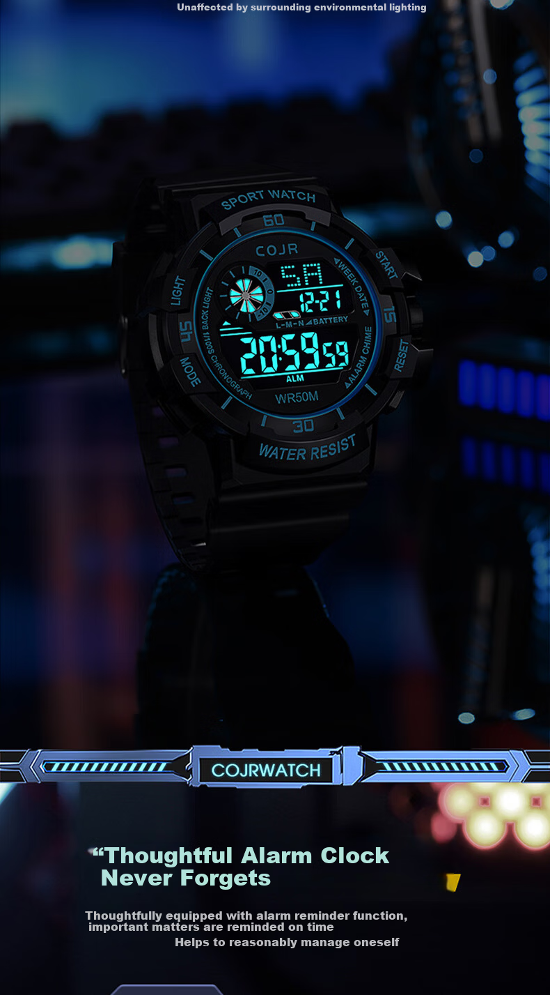 COJR Electronic Timing Watch for Boys Junior High Students Waterproof Sports Alarm Clock for Children 4