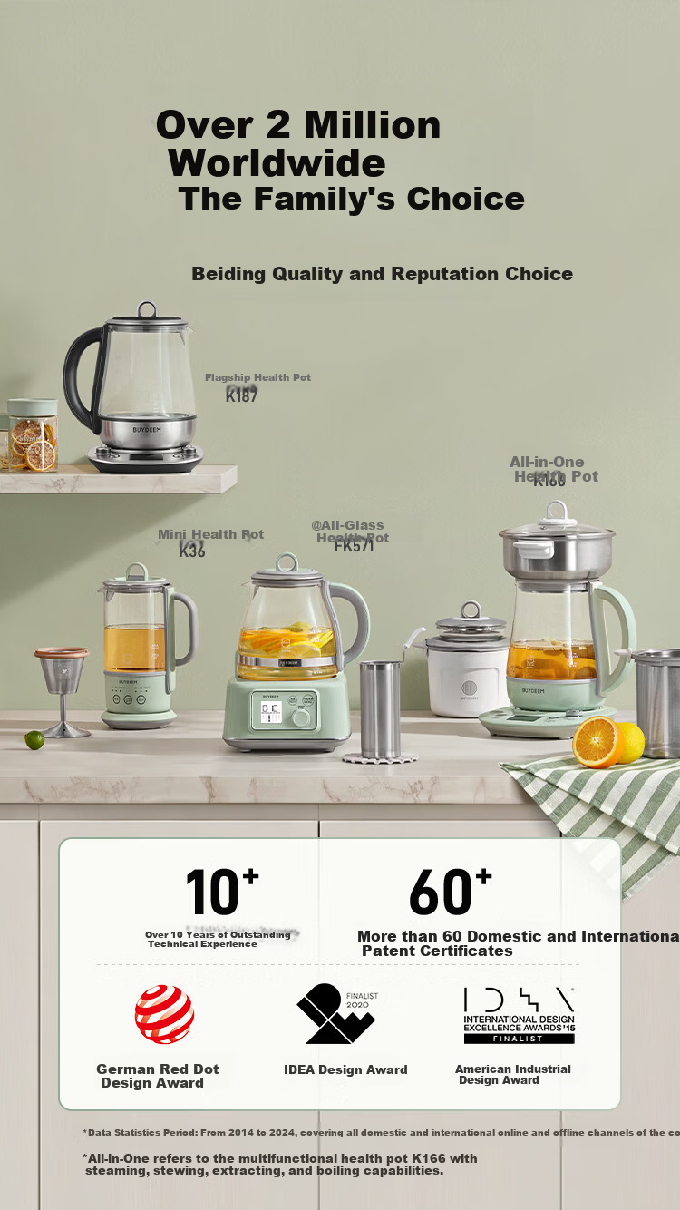 Buydeem K166 Light Cedar Green Herbal Tea Cooker Glass Health Pot Black Tea Stewing Pot Steamer Bird's Nest Stewing Pot 1