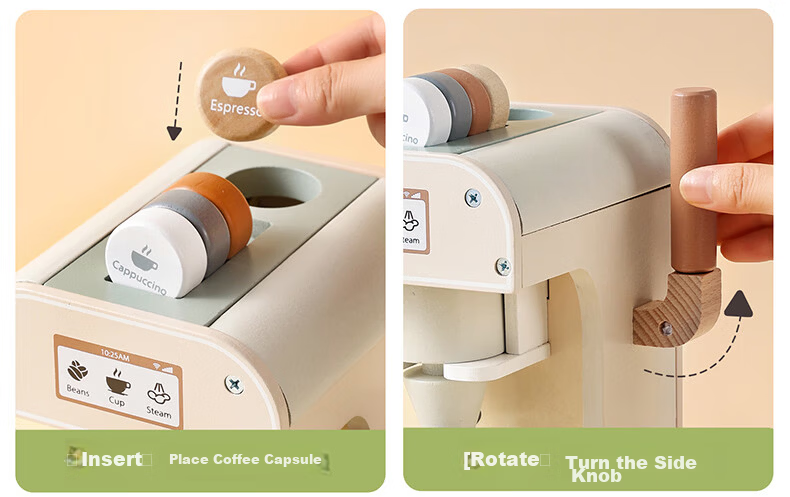 Figani Mini Play Kitchen Coffee Machine Toy Set Wooden Pretend Cooking Utensils for Kids Girls Birthday Gift 8
