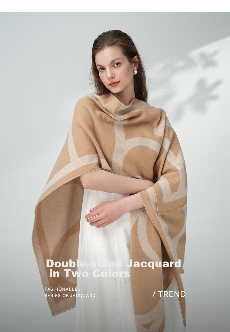 ELLE Women's Shawl French Elegant Temperament Jacquard Scarf for Air-conditioned Rooms Four Seasons Gift for Mom Camel Color 6