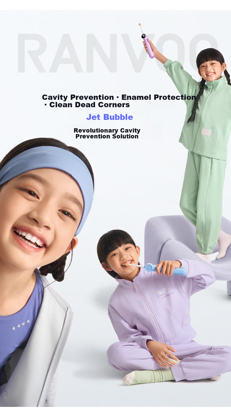Ruiwu Jet Cleaning Kids Electric Toothbrush | Children Love Brushing | Children's Day Gift for Boys and Girls | JD Self-operated | Electric Toothbrush for Ages 6-12-18 Teens 12