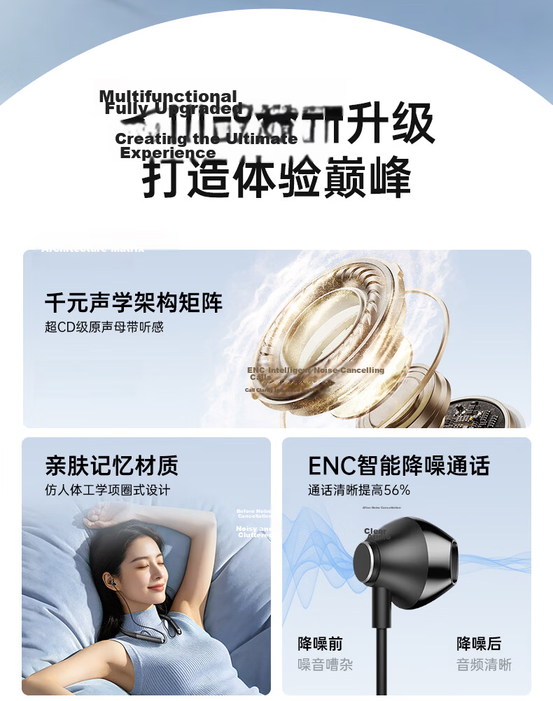 Viken 2026 Latest Model Neckband Bluetooth Earphones Semi-In-Ear Comfortable Wireless Sports Running Waterproof Long Battery Life Noise Cancelling Call Compatible with Apple Xiaomi 4
