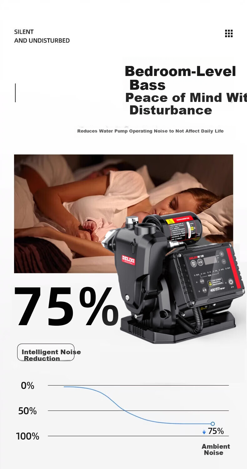 DELIXI Permanent Magnet Variable Frequency Booster Pump Household Fully Automatic Self-Priming Pressure Pump Whole House Pipeline Constant Pressure Water Pump 6