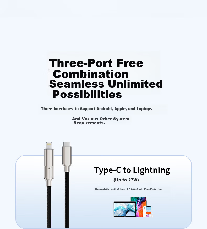 Oumake 4-in-1 Charging Cable Fast Type-C Multi-Function Car Charger Compatible with iPhone 17/16/15/14, Xiaomi, Huawei, iPad, Laptop 2m 5