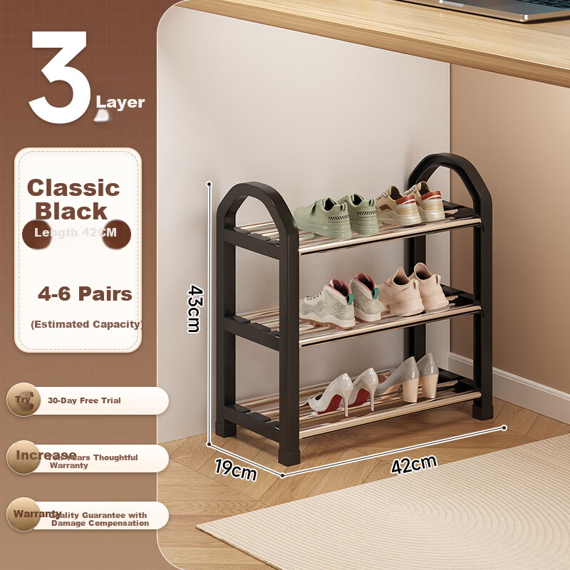 Yi Mo Shoe Rack Simple Shoe Cabinet Multi-layer Storage Shelf Three-tier Black 42cm