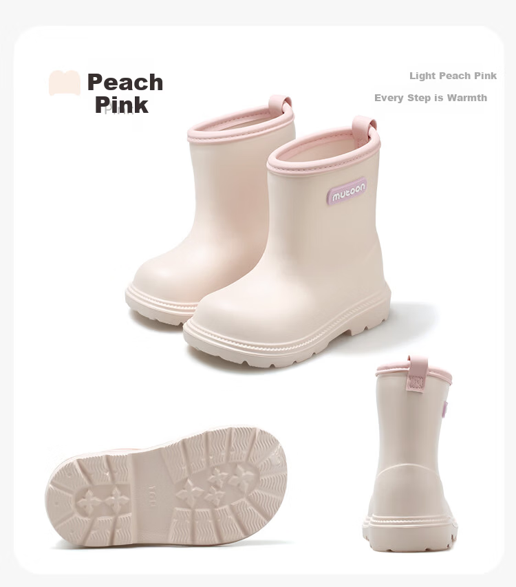 Mutong Kids Waterproof Rain Boots for Boys and Girls, Lightweight Toddler Water Shoes, Kindergarten Size, Cherry Purple 180 18