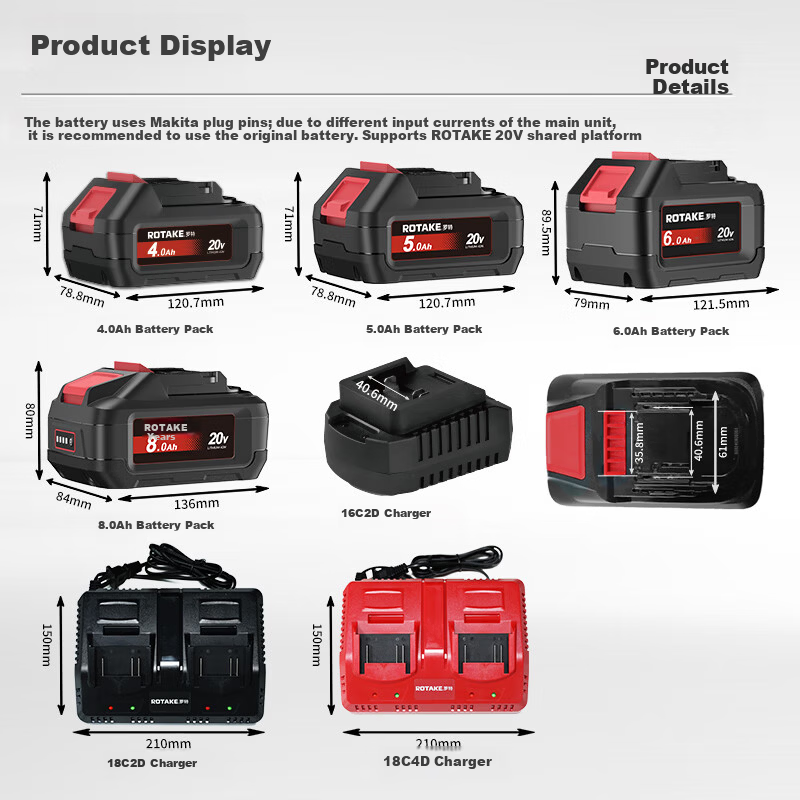 ROTAKE 20V Lithium Battery Pack Charger Universal Lithium Platform Multi-Tool Shared Electric Wrench 7