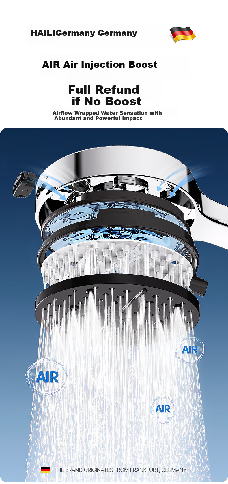 Haili High-Pressure Handheld Shower Head, Ultra-Strong Round Large Panel, Model ZH258G 11
