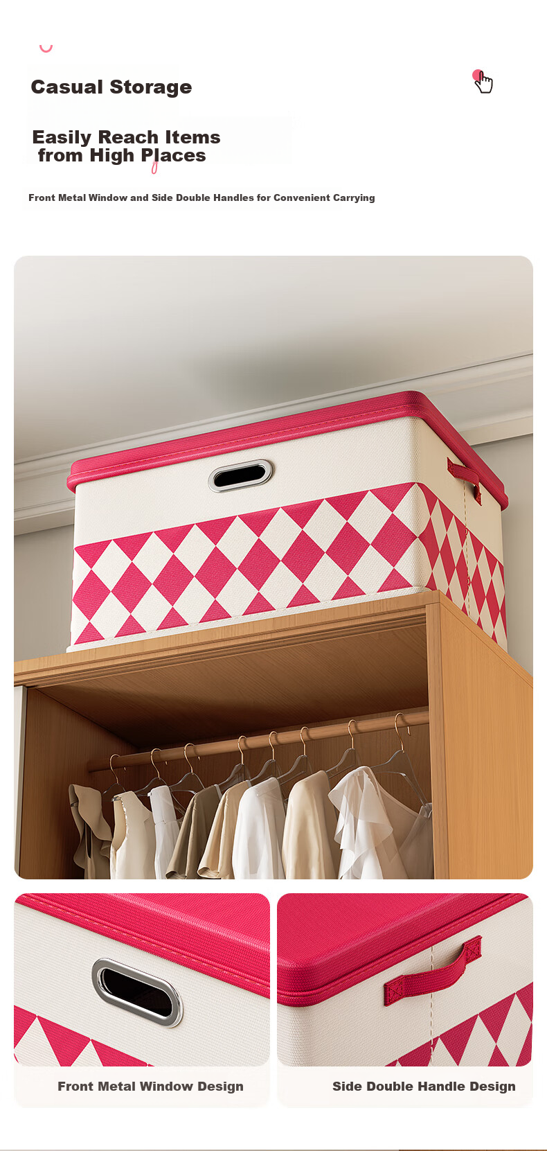 Natural House Large Foldable Clothes Storage Box for Home, Pink, Large Capacity 6