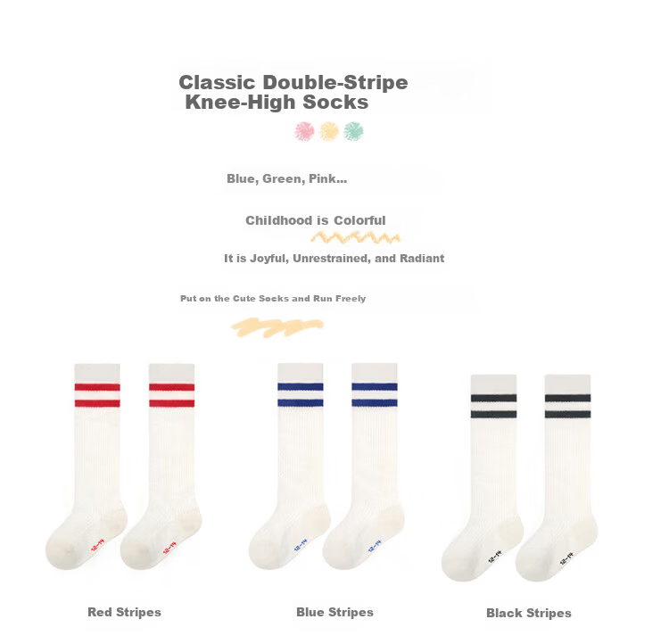 9i9 Children's Thin Long Socks Baby Knee-High Socks Boys and Girls Football Socks Student School Uniform Socks 3 Pairs F43 Stripes M 3-5 Years 3