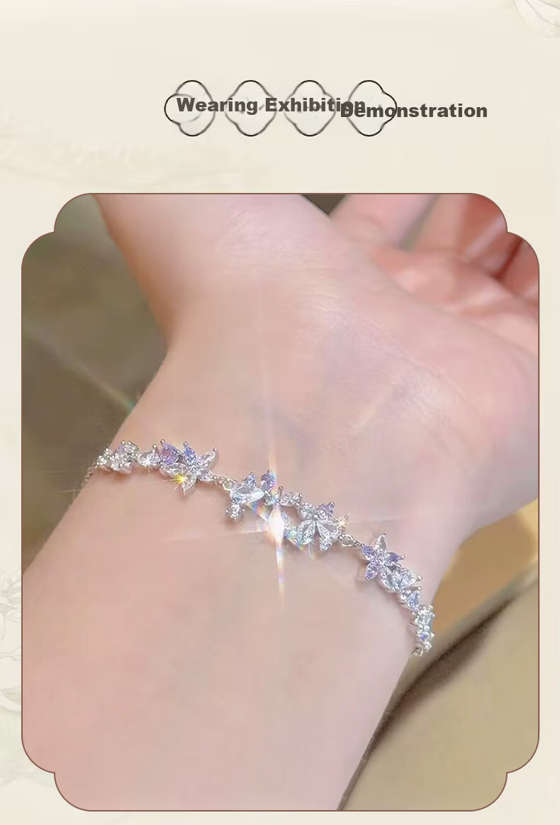 Chow Tai Fook [1000+ Stores] Full Diamond Sparkling Wisteria Flower Bracelet for Women High-End Bracelet Gift for Girlfriend 7