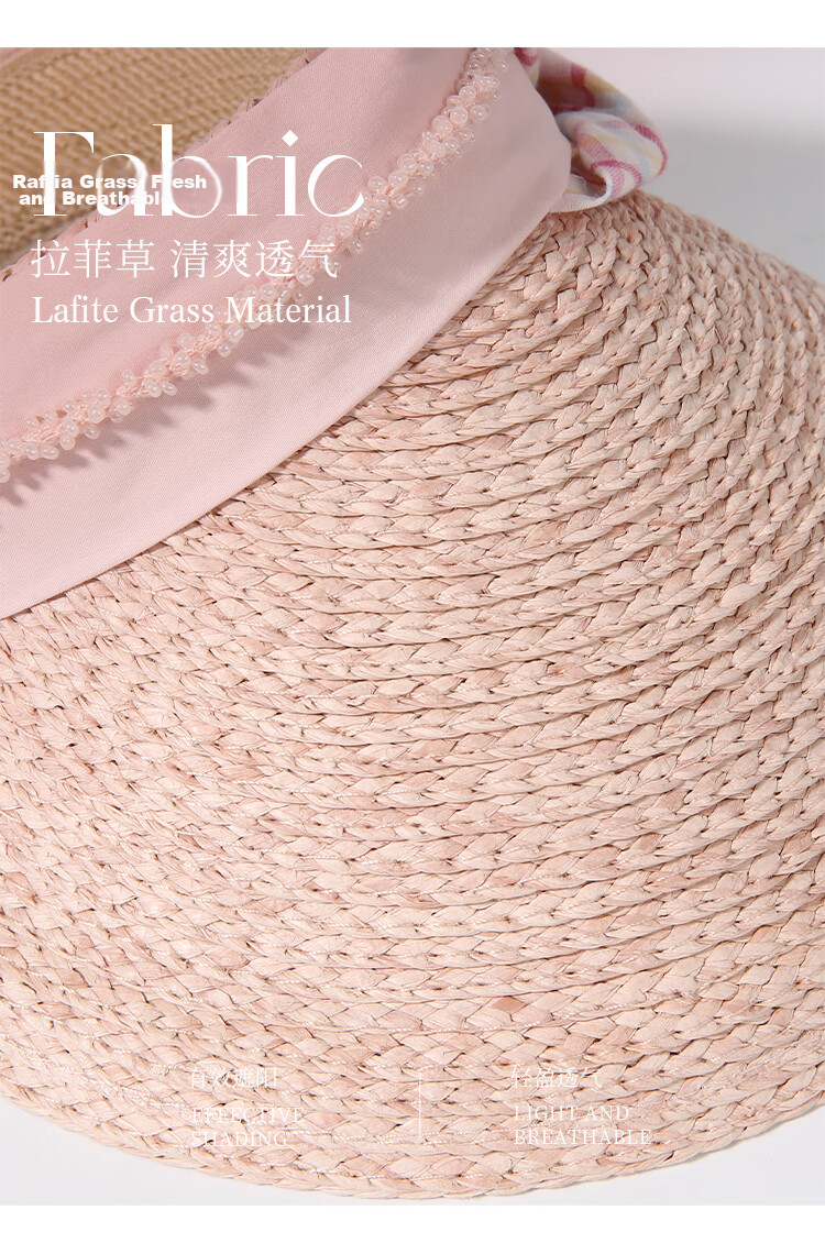 CACUSS Large Brim Open-Top Women's Summer Outdoor Fashion Straw Sun Hat Soft Pink 3