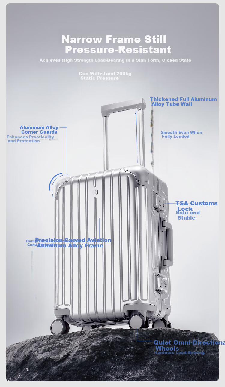 JD Jingzao "Interstellar" Slim Aluminum Frame Luggage Large Capacity Carry-On Durable High-Value Frost Moon Silver 20 Inch 4