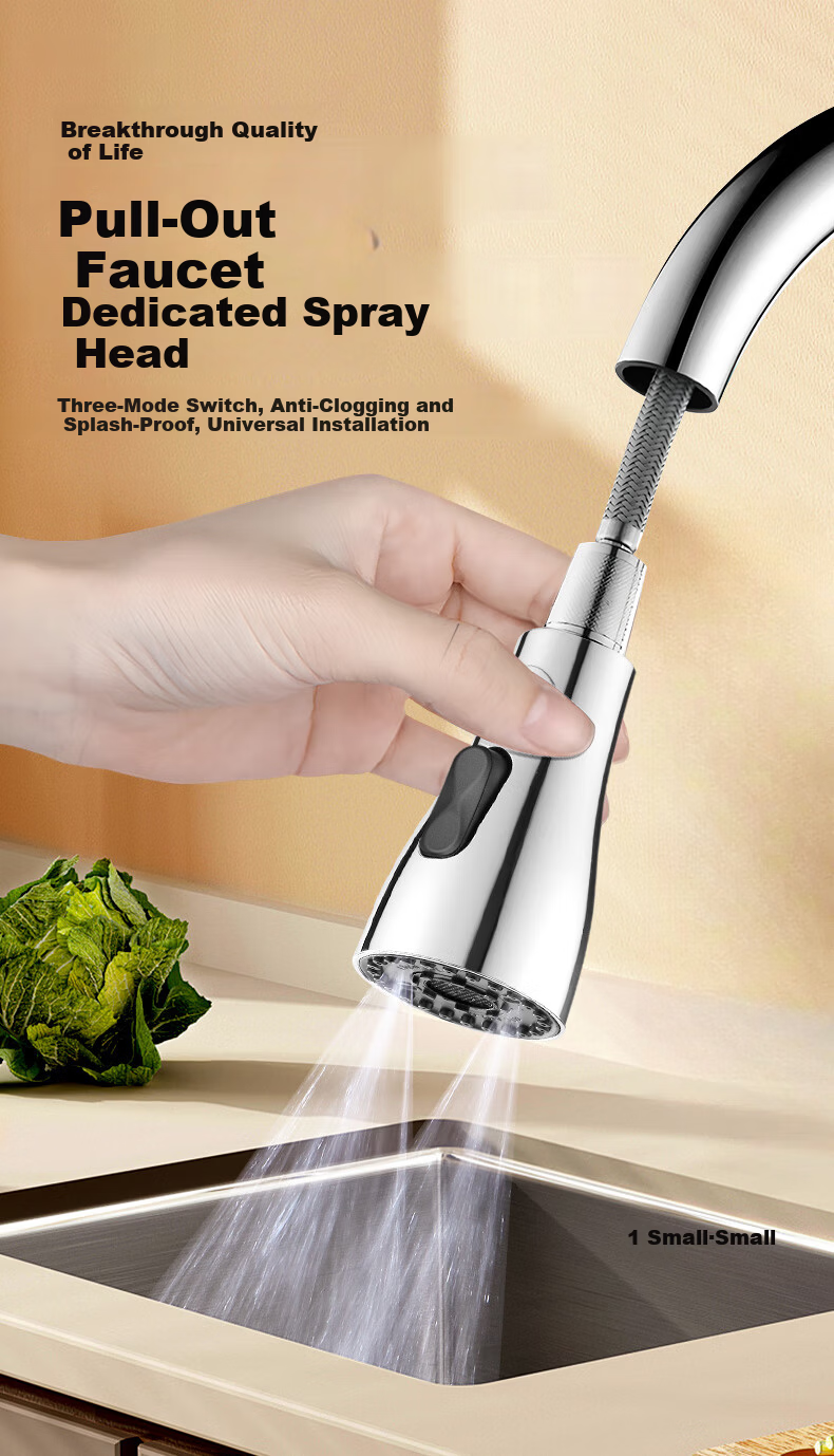 Yiliang Double Blade Slim Waist Electroplated Silver Kitchen Pull-Out Faucet Replacement Aerator Splash-Proof Nozzle 3239 4