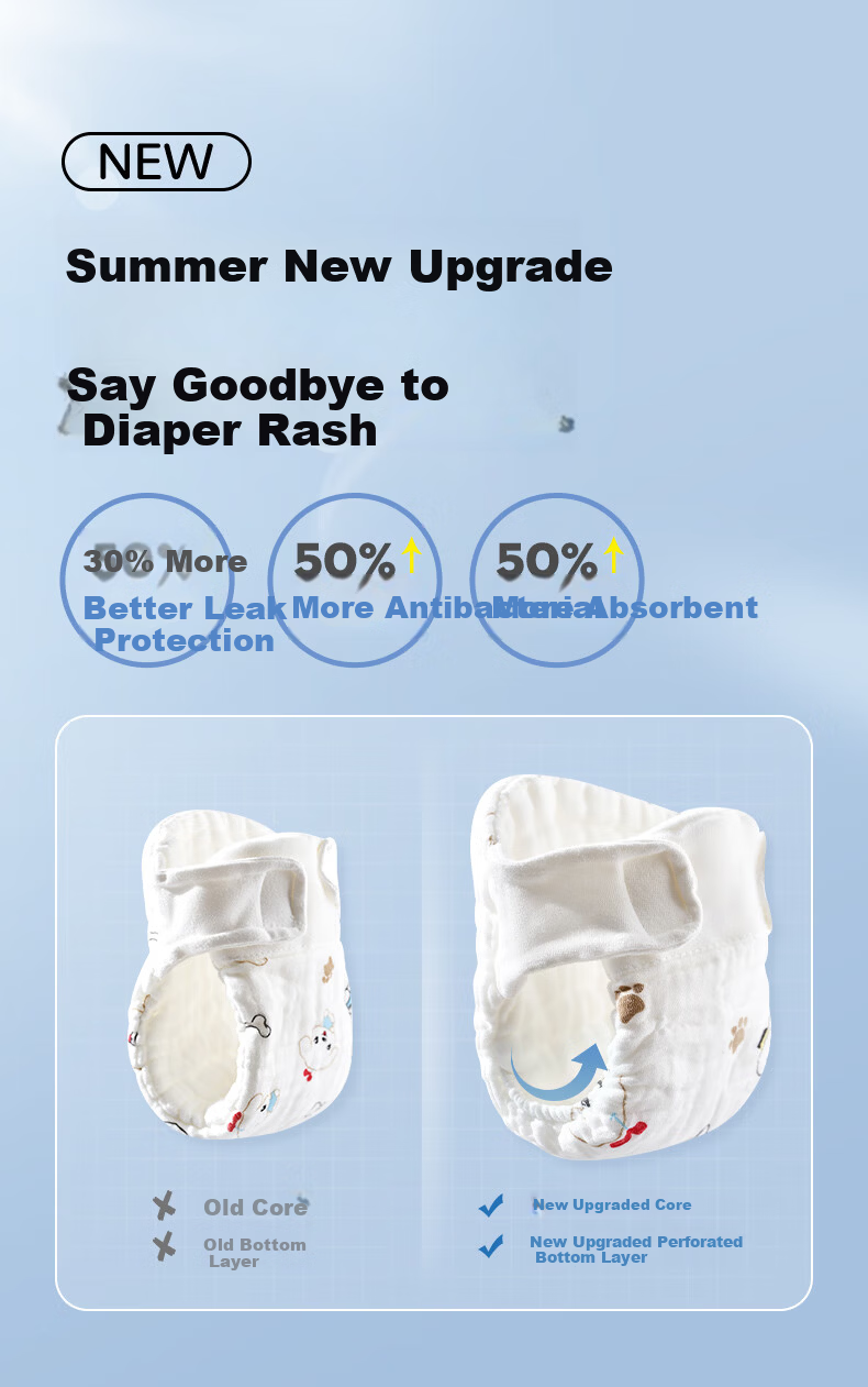 OUYUN Baby Gauze Diapers Washable Pure Cotton Toilet Training Diapers Mustard Seed White M 5-Pack 2
