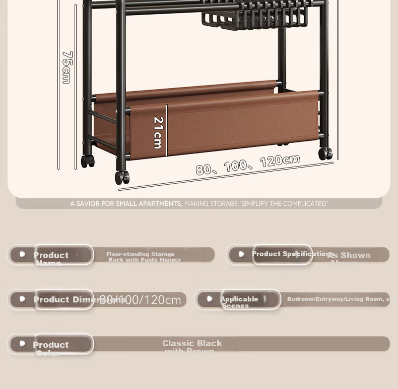 Muhan Yue Floor Standing Coat Rack Bedroom Home Clothes Hanger Storage Drying Rack Indoor Mobile Clothing Rack 14