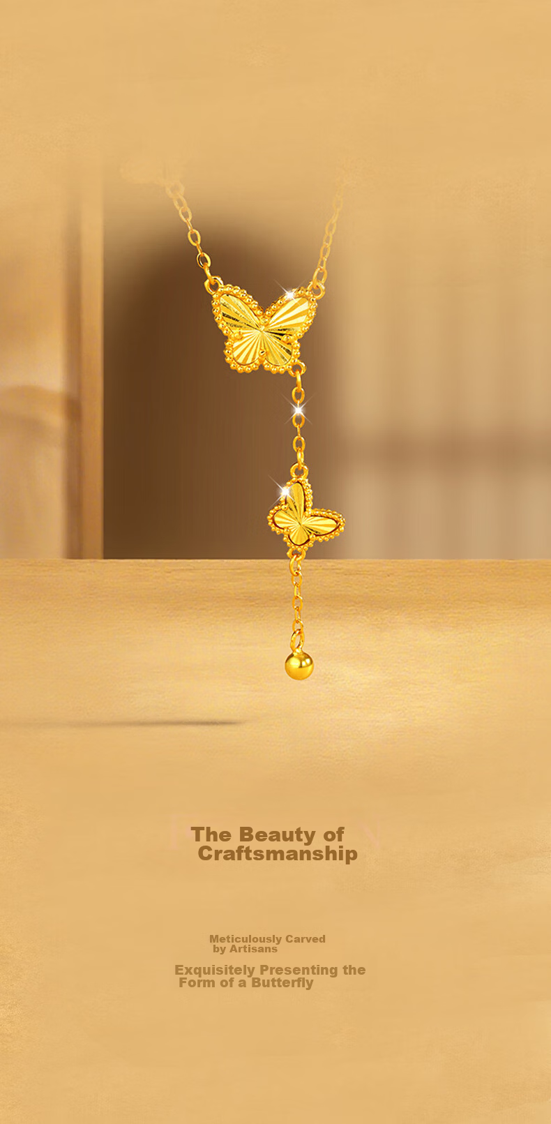 Jinliufu Auspicious Necklace for Women S925 Silver Butterfly Tassel Chain Pure Silver Gold Pendant Mother's Day Gift for Girlfriend 4