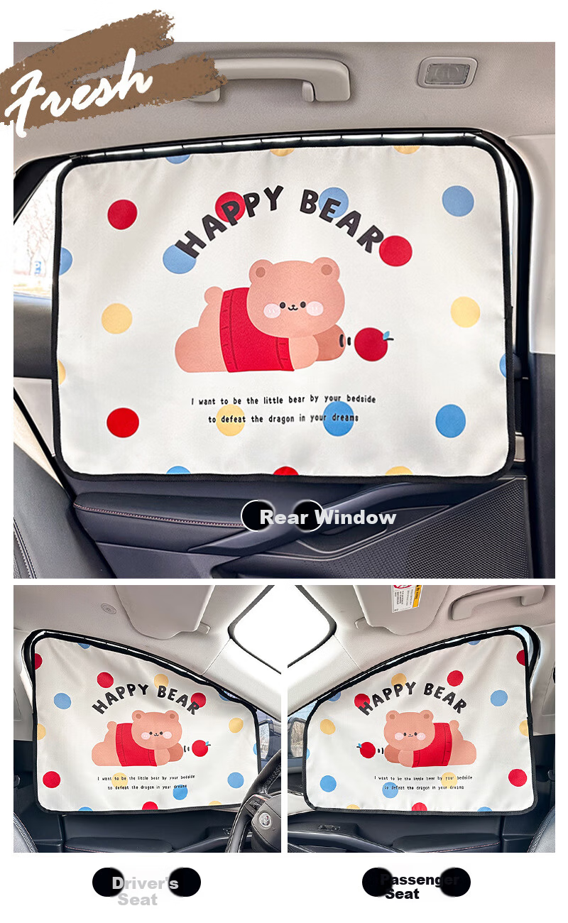 Digalun Car Sunshade Curtain Summer Cute Cartoon Sun Protection Heat Insulation Track-Type Vehicle Window Shade 3