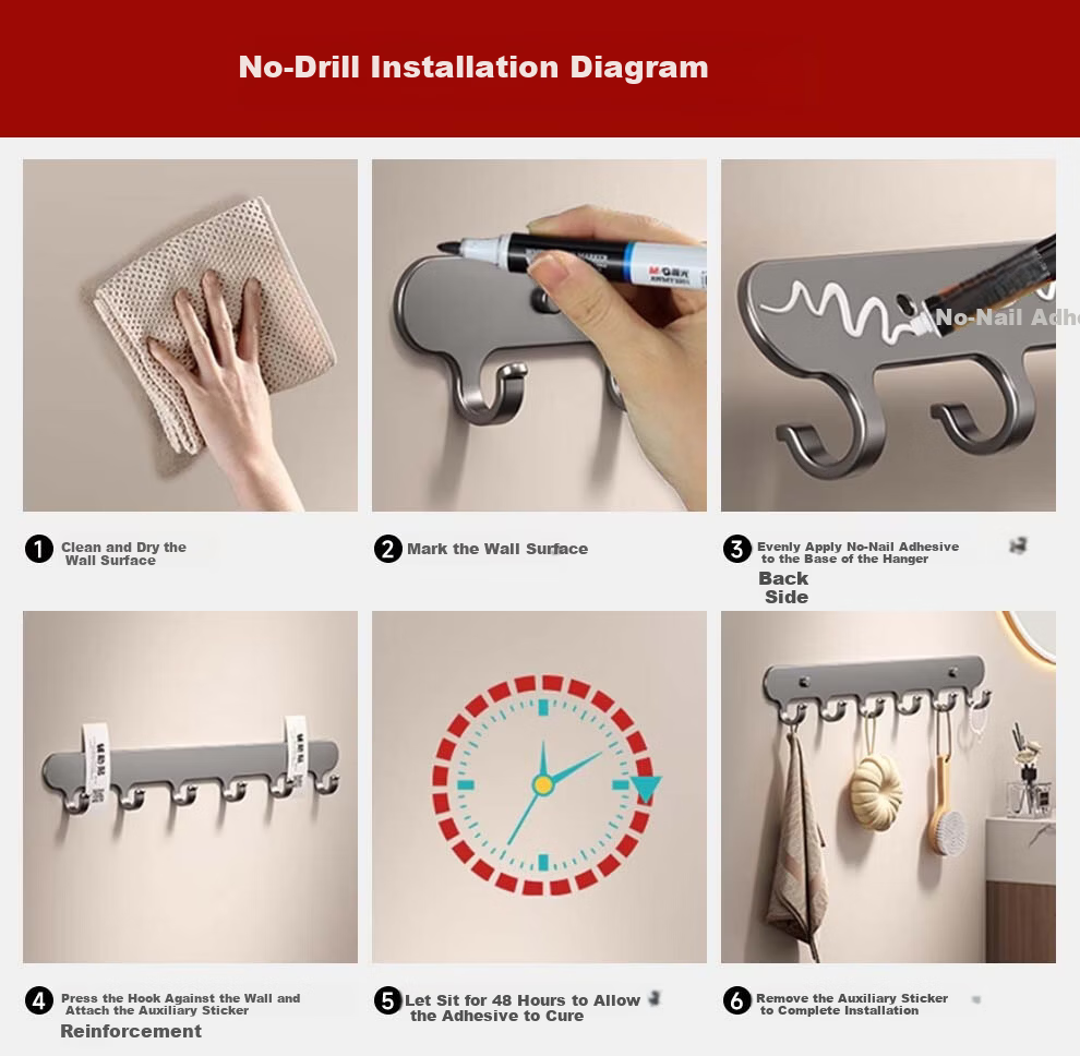 MICOE Space Aluminum No-Drill Bathroom Adhesive Hook Strong Towel and Clothes Hanging Hook for Door and Wall 3