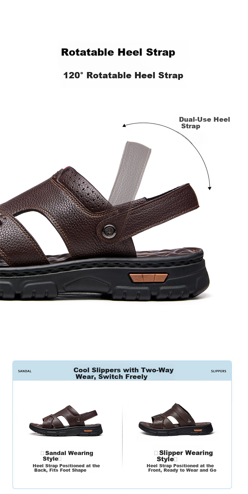 Camel Brand Men's Leather Sandals Casual Beach Slippers P16M211007 Brown Size 42 Father's Day Gift 4