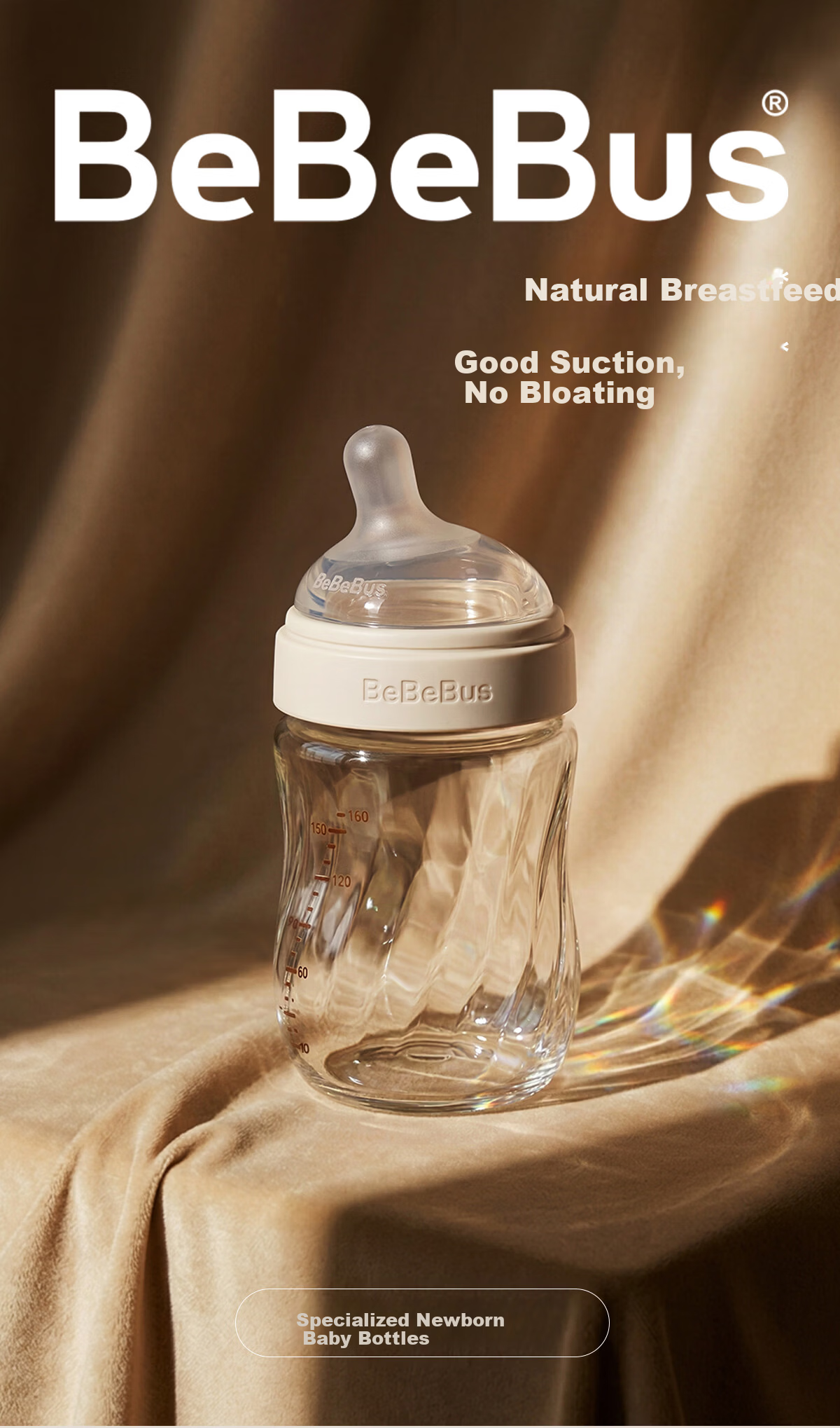 Bebebus Newborn Baby Bottle 0-1 Month Anti-Colic Glass Infant Bottle with Breast-Like Nipple 160ml 3