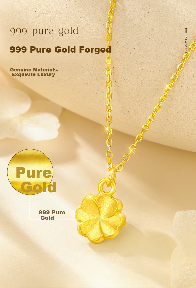 Liyi Jiujiu Gold Four-Leaf Clover Necklace for Women, Birthday Gift for Wife and Girls, Practical Children's Day Gift 3