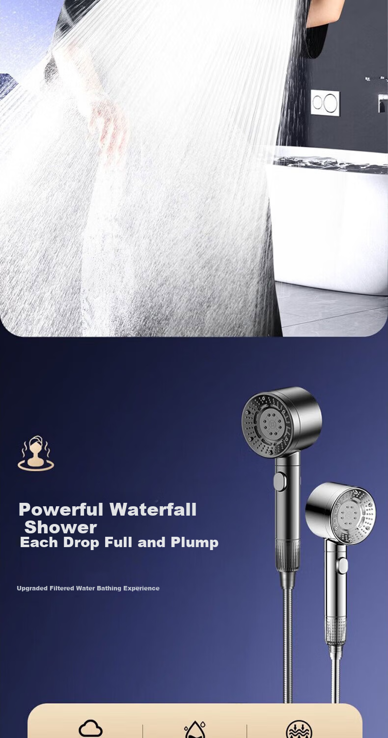 Del【28 Years Brand】High Pressure Shower Head with Filter, Powerful Water Flow, Bathroom Shower Water Purifier C-2428 4