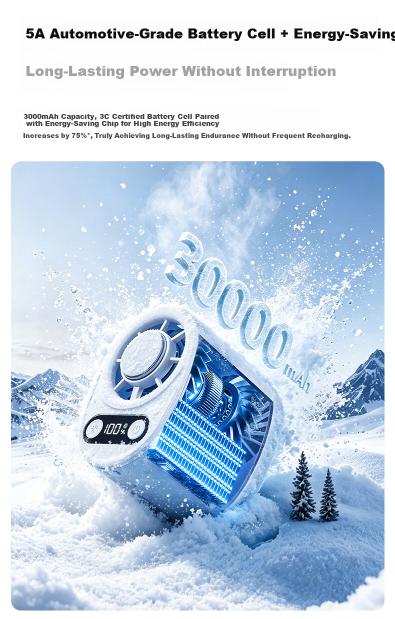 PolarBees Arctic Bee Portable Mini Fan Waist Hanging Handheld Neck Hanging Clip Desktop USB Rechargeable High-Speed Ultra-Quiet Cooling Fan with Long Battery Life 18