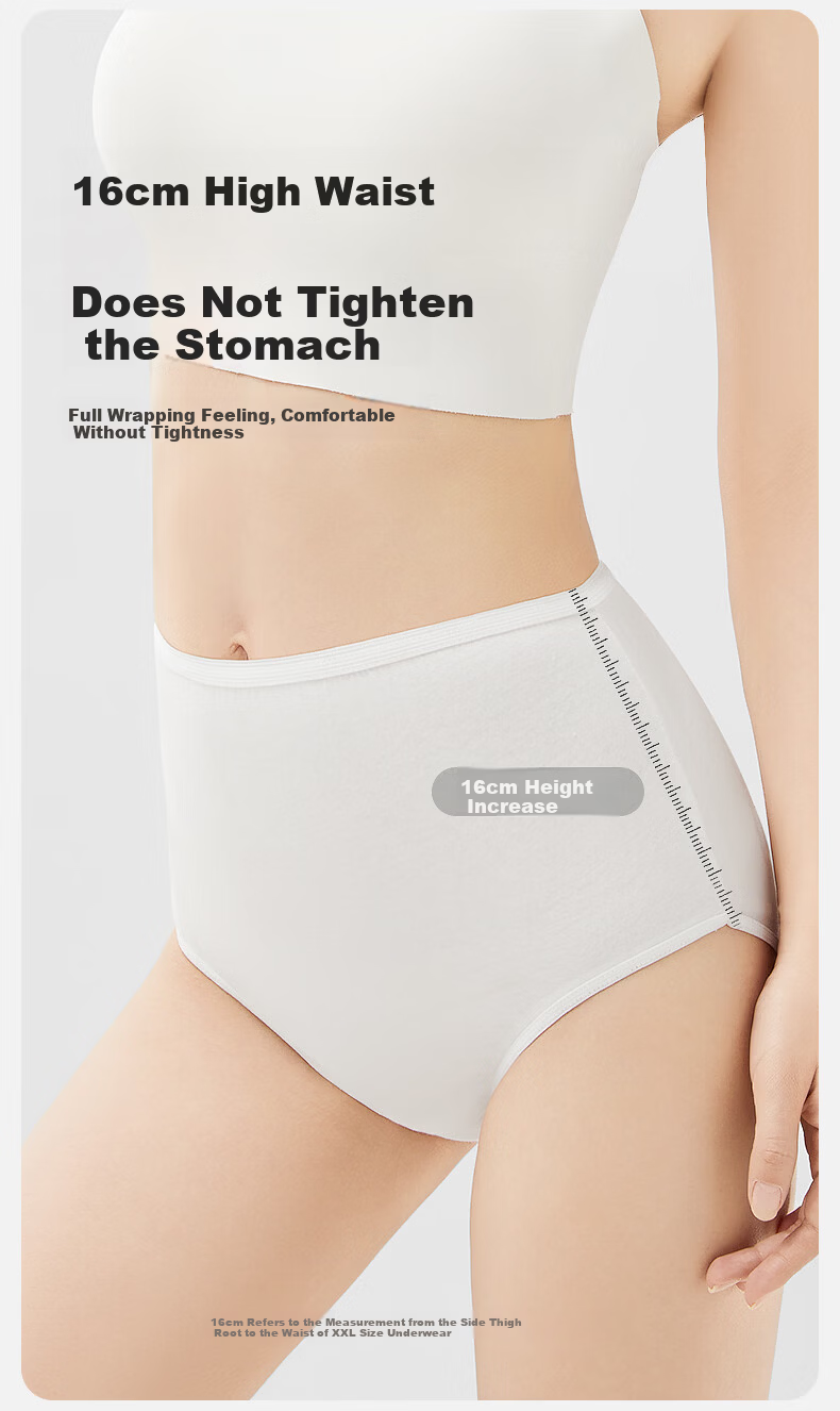 October Crystal Women's Disposable No-Wash Pure Cotton High-Waist Panties Daily Disposable Travel Shorts Pure White [12-Pack] L 4