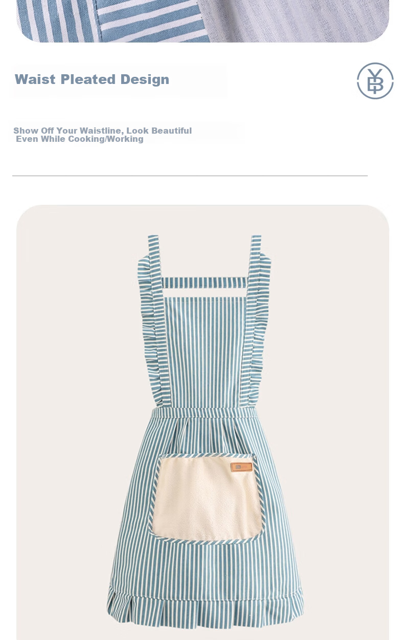 Bingyou Apron Home Kitchen Restaurant Workwear Fashion Cotton Linen Cooking Waist Apron 6